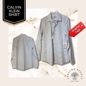 Calvin Klein Non-Iron Shirt M - Ballad Blue Delicate Stripe w/ Original Tags